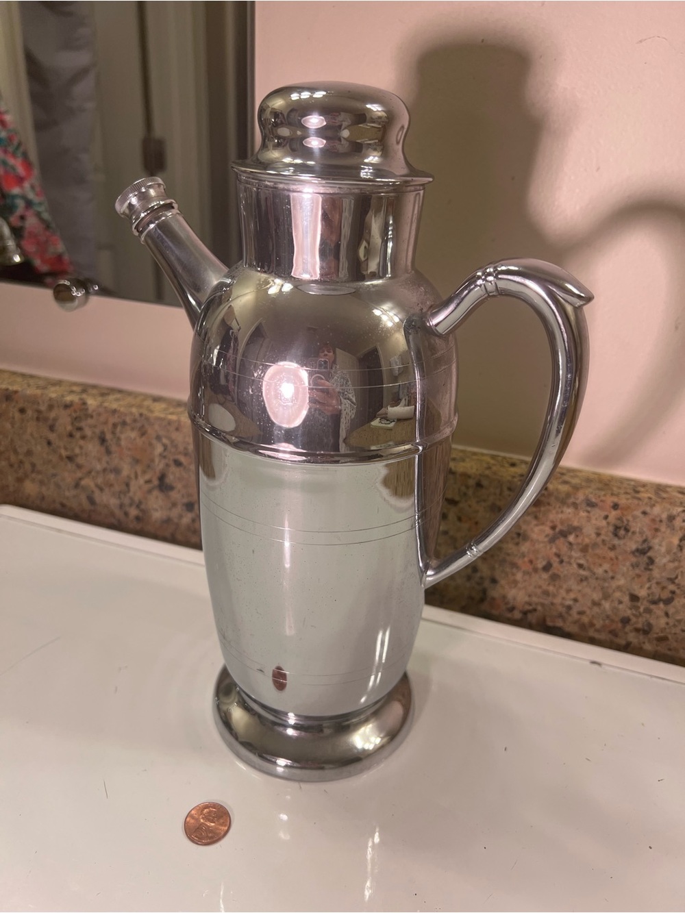 Polished Chrome Art Deco (1930-50) Cocktail Shaker Pitcher Serve ware 11” Tall